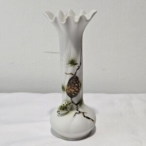 Vintage Lefton China 2460 Pine Cone Bud Vase 6.5" Floral Rustic Cabin